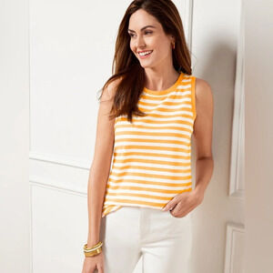 TALBOTS Plus Linen Blend Yellow Striped Sleeveless Tank Tee Top 2X